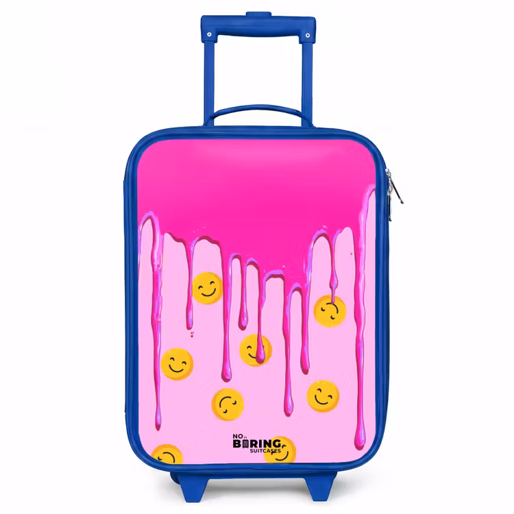 Verf - Smiley - Roze Kinderkoffer - Blauw klein -3d