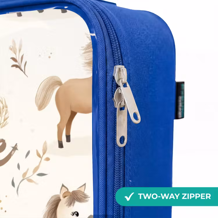 Patroon van veulens in beige en bruin kleuren Kinderkoffer - Blauw klein -rits_EN