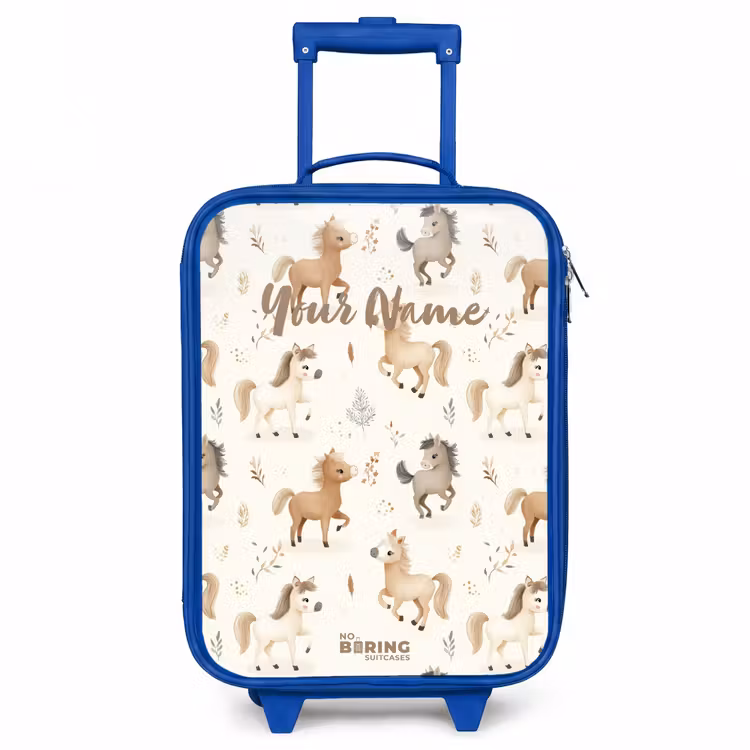 Patroon van veulens in beige en bruin kleuren Kinderkoffer - Blauw klein -3d