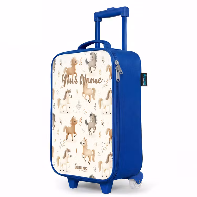 Patroon van veulens in beige en bruin kleuren Kinderkoffer - Blauw klein -productfoto_schuin