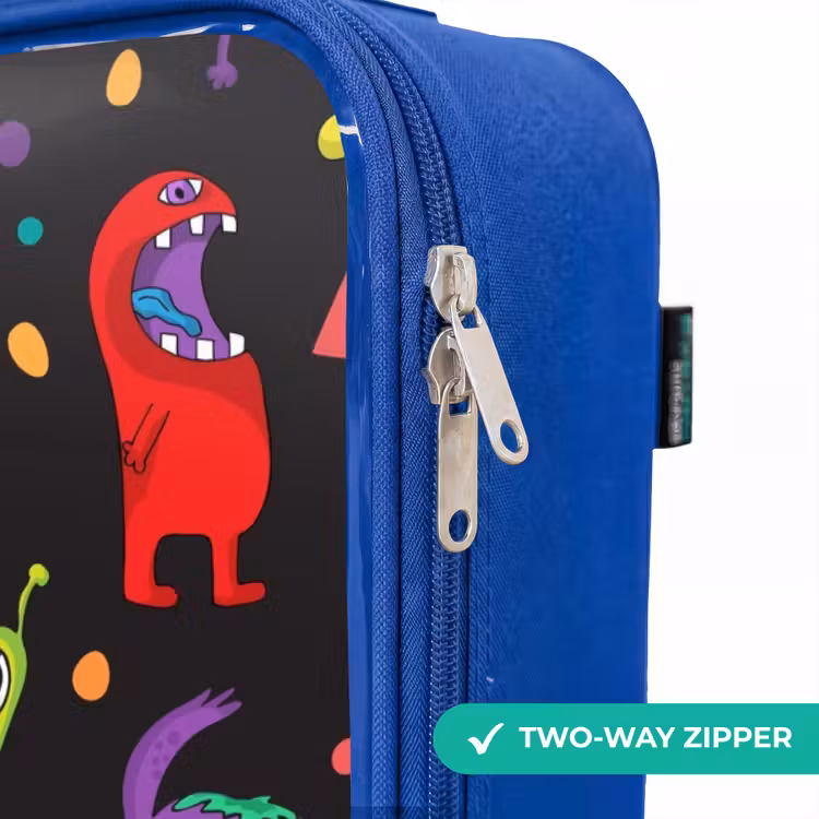 Patroon van monsters Kinderkoffer - Blauw klein -rits_EN