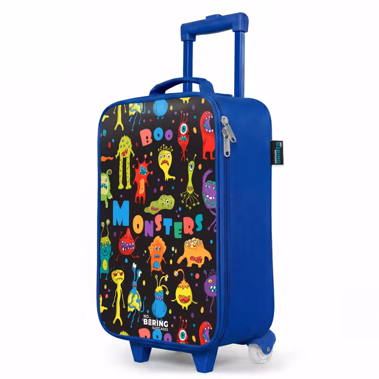Patroon van monsters Kinderkoffer - Blauw klein -productfoto_schuin
