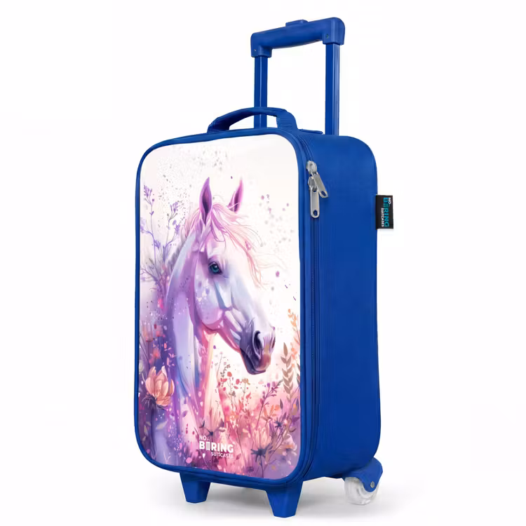 Parelachtige Pony Kinderkoffer - Blauw klein -productfoto_schuin