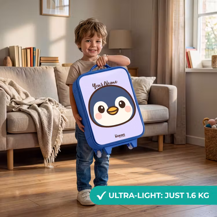 Pinguïn Kinderkoffer - Blauw klein -sfeer2_EN