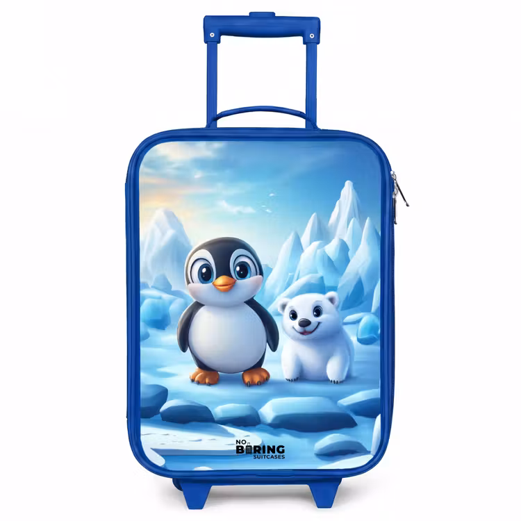 Pinguïn en ijsbeertje op ijsschotsen Kinderkoffer - Blauw klein -3d