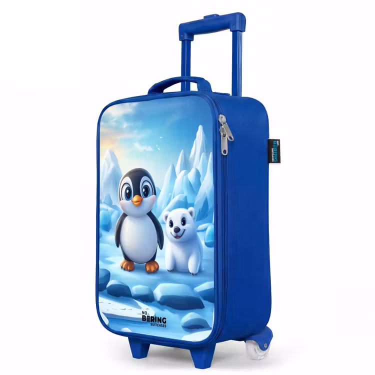 Pinguïn en ijsbeertje op ijsschotsen Kinderkoffer - Blauw klein -productfoto_schuin
