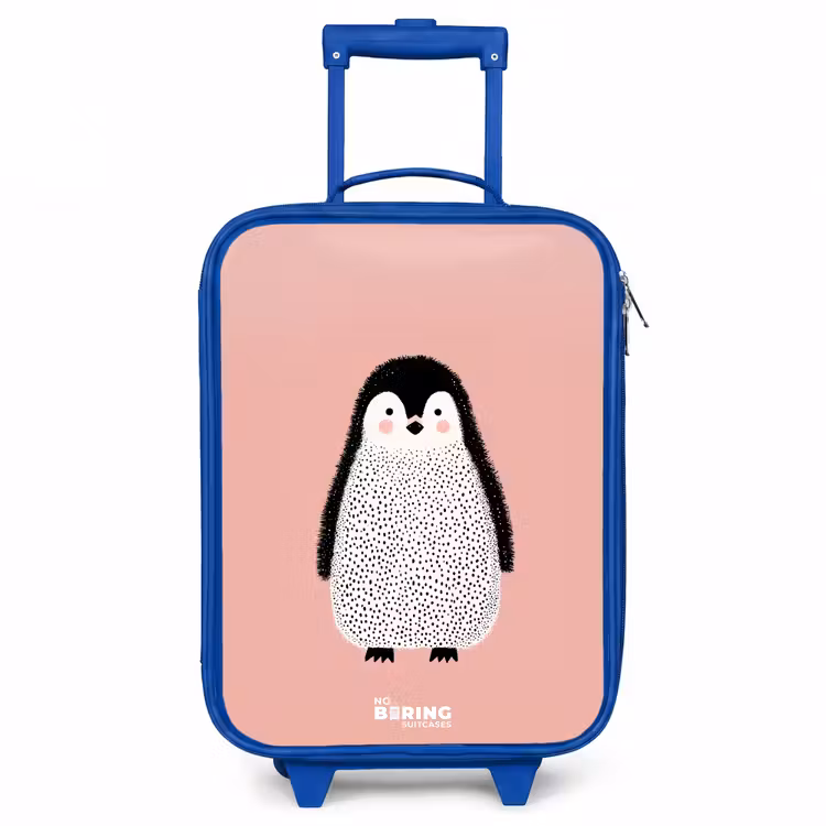Pinguïn - Stippen - Roze - Minimalistisch Kinderkoffer - Blauw klein -3d