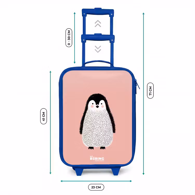 Pinguïn - Stippen - Roze - Minimalistisch Kinderkoffer - Blauw klein -productfoto_formaten