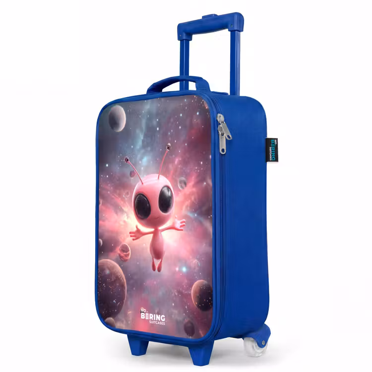 Roze Alien in Sterrennevel Kinderkoffer - Blauw klein -productfoto_schuin