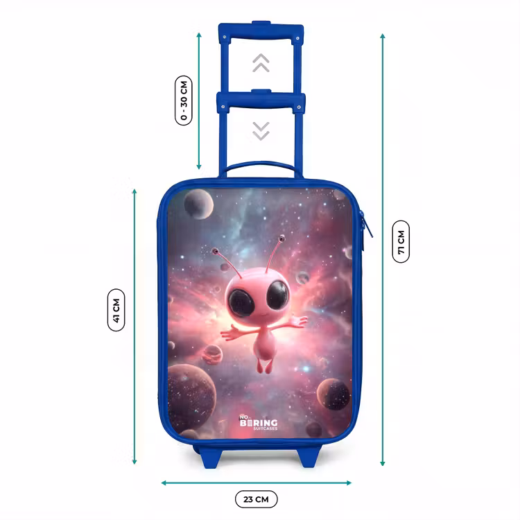 Roze Alien in Sterrennevel Kinderkoffer - Blauw klein -productfoto_formaten