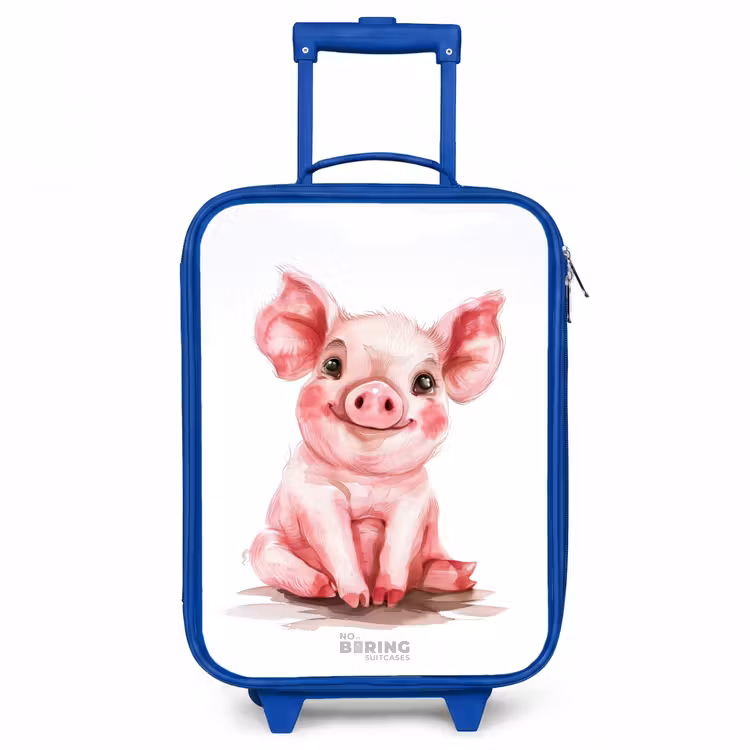 Roze baby varken Kinderkoffer - Blauw klein -3d