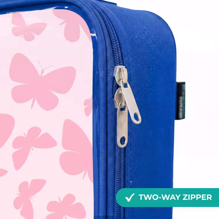 Roze vlinders Kinderkoffer - Blauw klein -rits_EN
