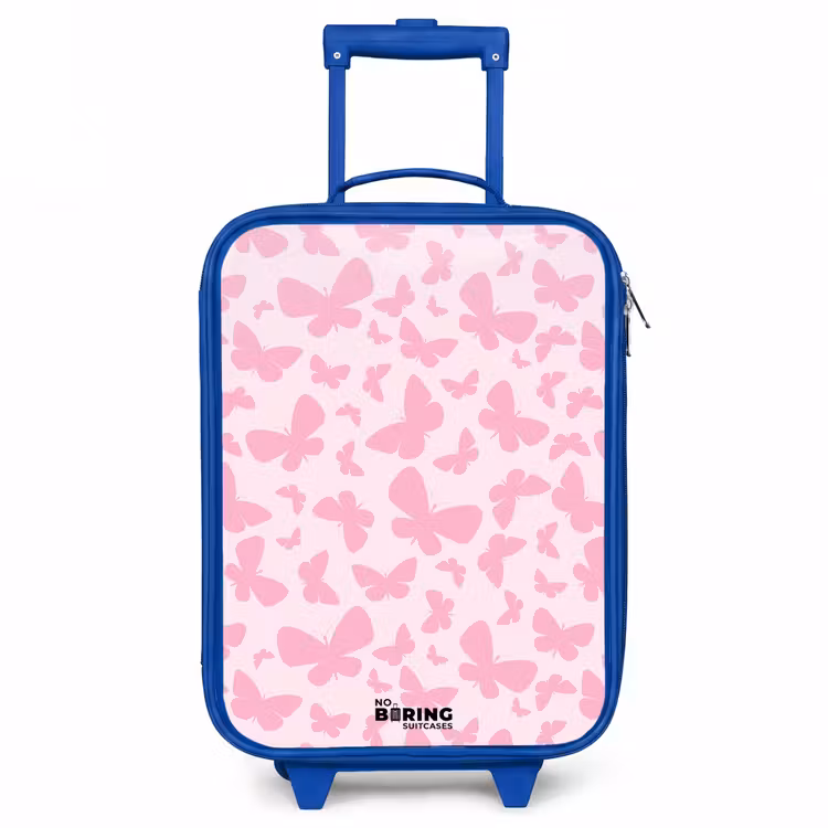 Roze vlinders Kinderkoffer - Blauw klein -3d