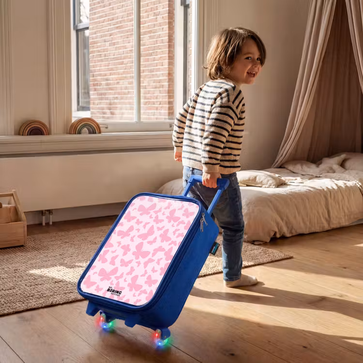 Roze vlinders Kinderkoffer - Blauw klein -sfeer1