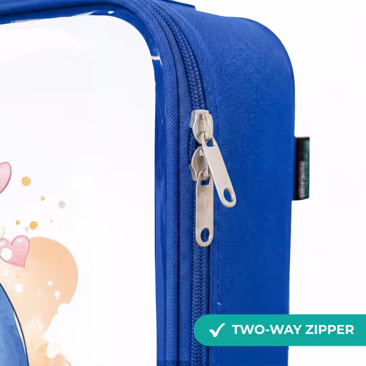 Roze flamingo en blauwe dolfijn op een strand Kinderkoffer - Blauw klein -rits_EN