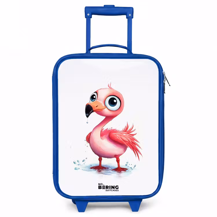 Roze flamingo in het water Kinderkoffer - Blauw klein -3d