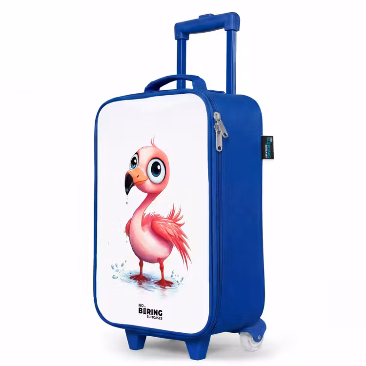 Roze flamingo in het water Kinderkoffer - Blauw klein -productfoto_schuin