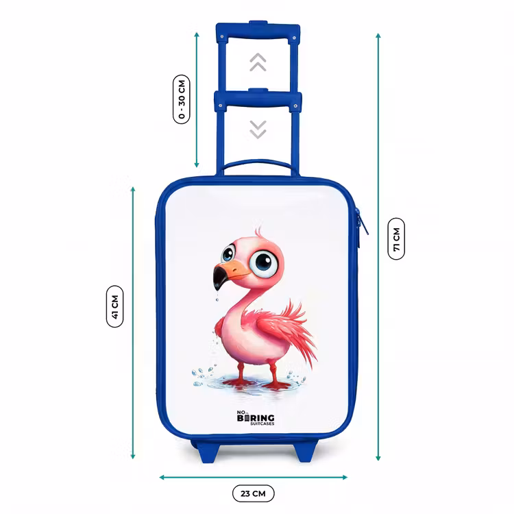 Roze flamingo in het water Kinderkoffer - Blauw klein -productfoto_formaten