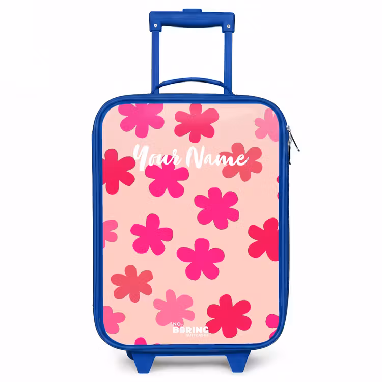 Roze bloemen Kinderkoffer - Blauw klein -3d