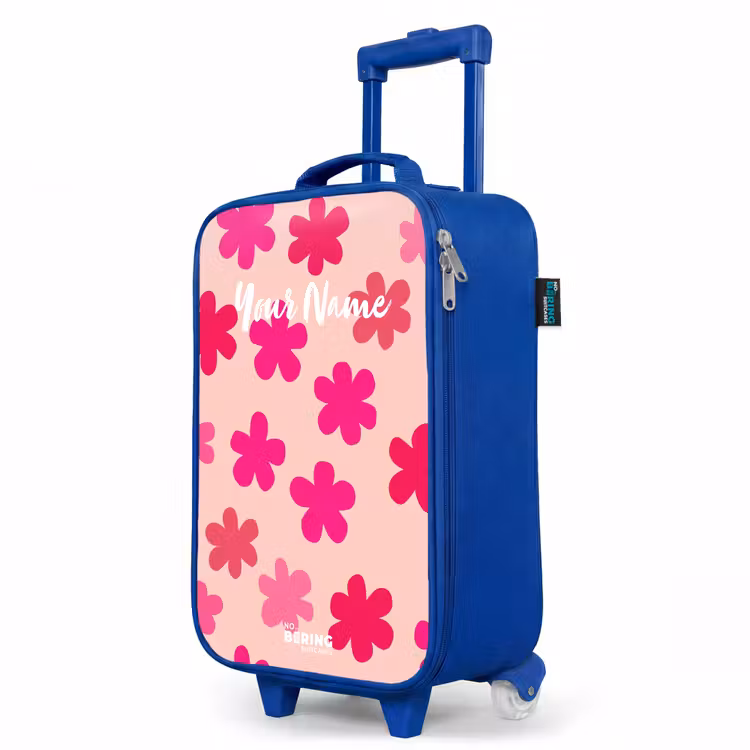 Roze bloemen Kinderkoffer - Blauw klein -productfoto_schuin