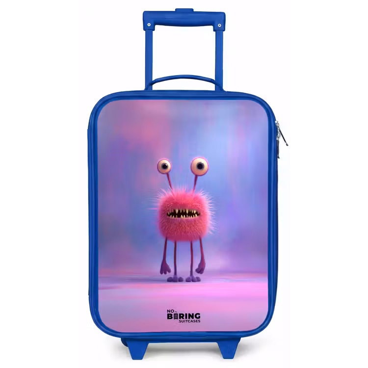 Roze harig monster met grote ogen Kinderkoffer - Blauw klein -zz3dotto