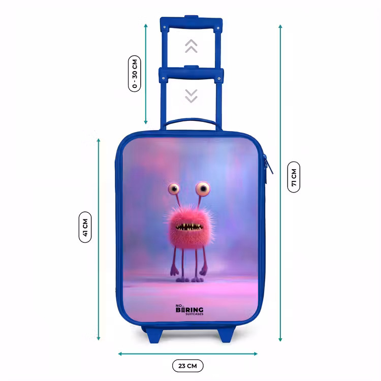 Roze harig monster met grote ogen Kinderkoffer - Blauw klein -productfoto_formaten