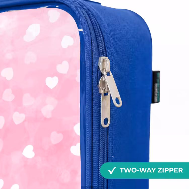 Roze glitter hartjes Kinderkoffer - Blauw klein -rits_EN