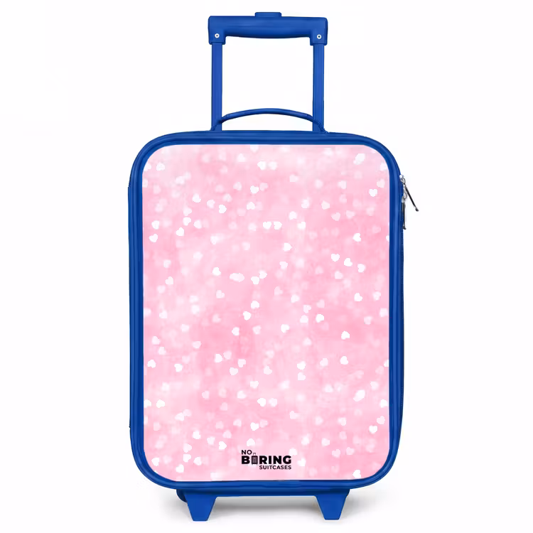 Roze glitter hartjes Kinderkoffer - Blauw klein -3d