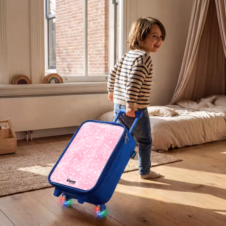 Roze glitter hartjes Kinderkoffer - Blauw klein -sfeer1