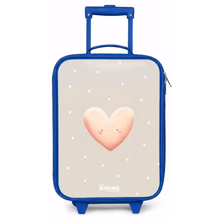 Roze hart omringd door beige stippen Kinderkoffer - Blauw klein -zz3dotto