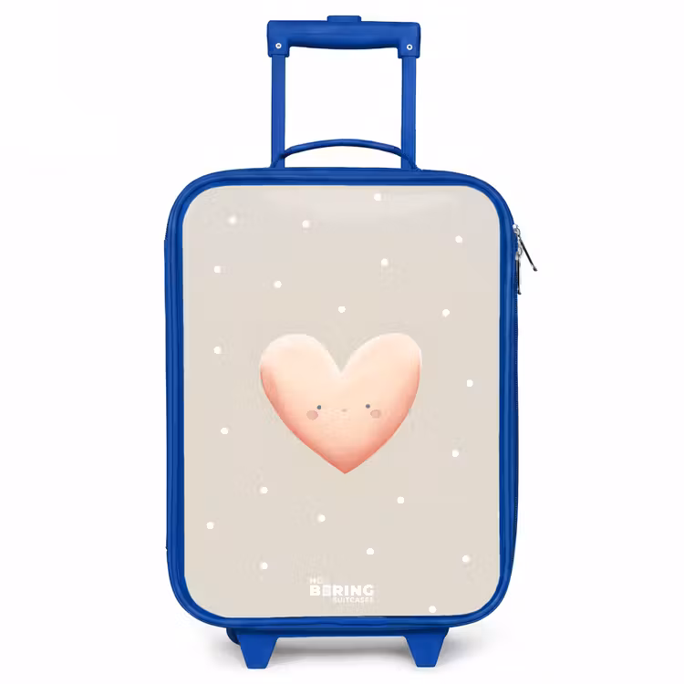 Roze hart omringd door beige stippen Kinderkoffer - Blauw klein -3d