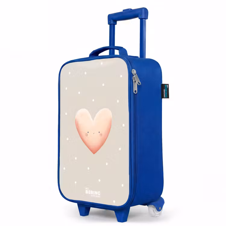 Roze hart omringd door beige stippen Kinderkoffer - Blauw klein -productfoto_schuin