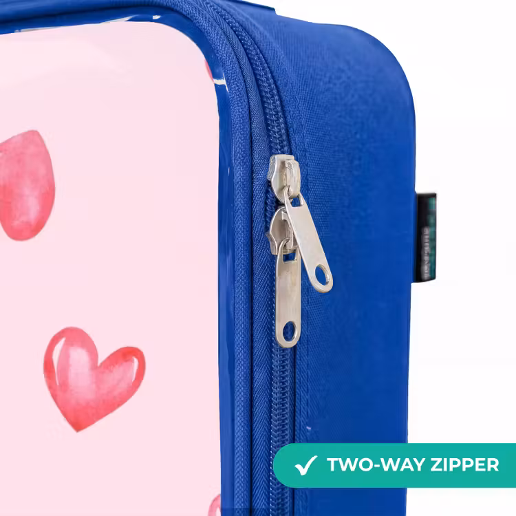 Roze hartjes Kinderkoffer - Blauw klein -rits_EN