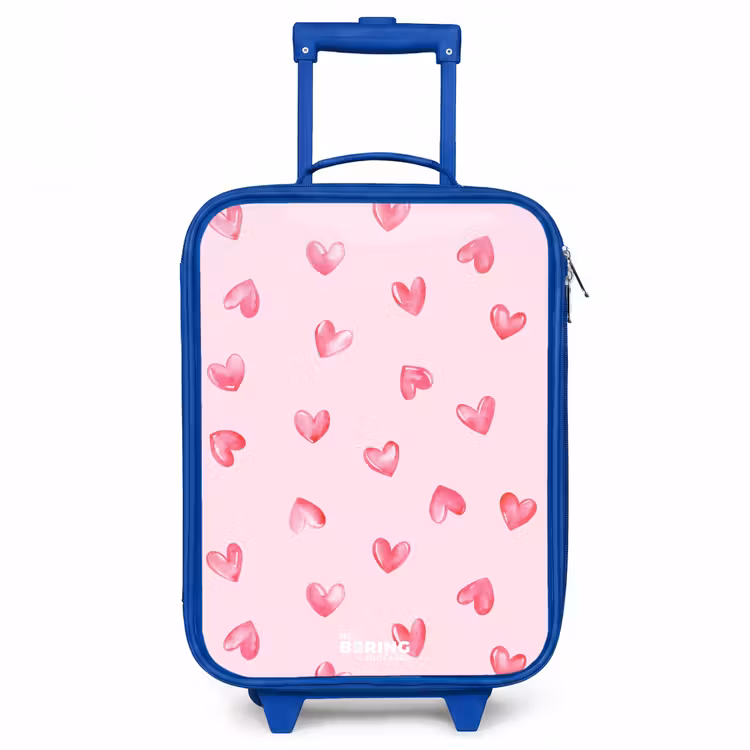 Roze hartjes Kinderkoffer - Blauw klein -3d