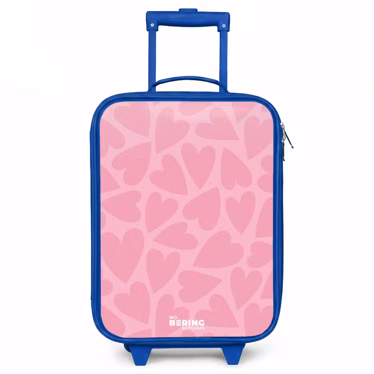Roze hartjes patroon Kinderkoffer - Blauw klein -3d
