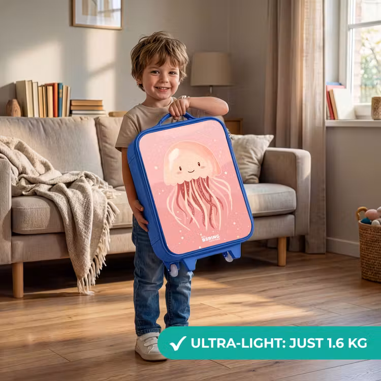 Roze kwal met gezicht Kinderkoffer - Blauw klein -sfeer2_EN