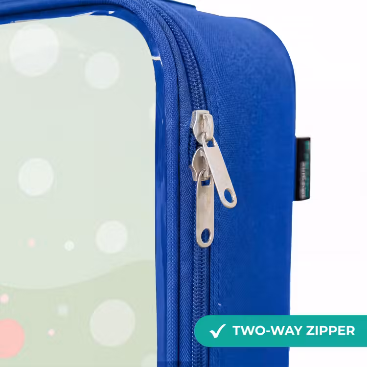 Roze octopus met een lach Kinderkoffer - Blauw klein -rits_EN