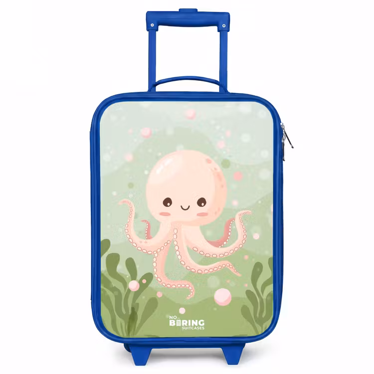 Roze octopus met een lach Kinderkoffer - Blauw klein -3d
