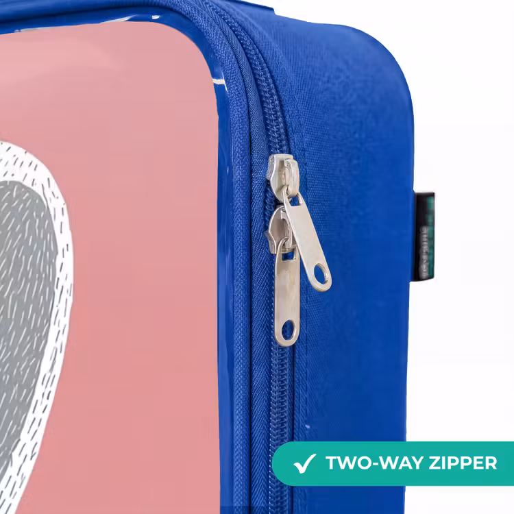 Roze - Konijn - Glimlach - Illustratie Kinderkoffer - Blauw klein -rits_EN