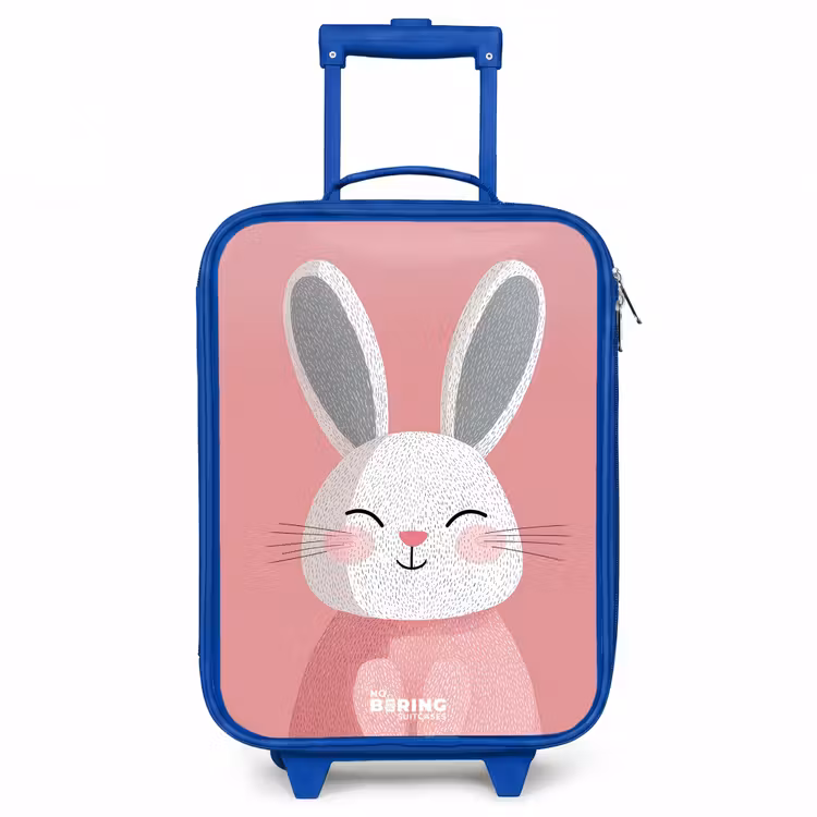 Roze - Konijn - Glimlach - Illustratie Kinderkoffer - Blauw klein -3d