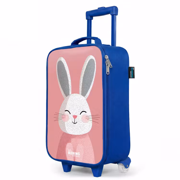 Roze - Konijn - Glimlach - Illustratie Kinderkoffer - Blauw klein -productfoto_schuin