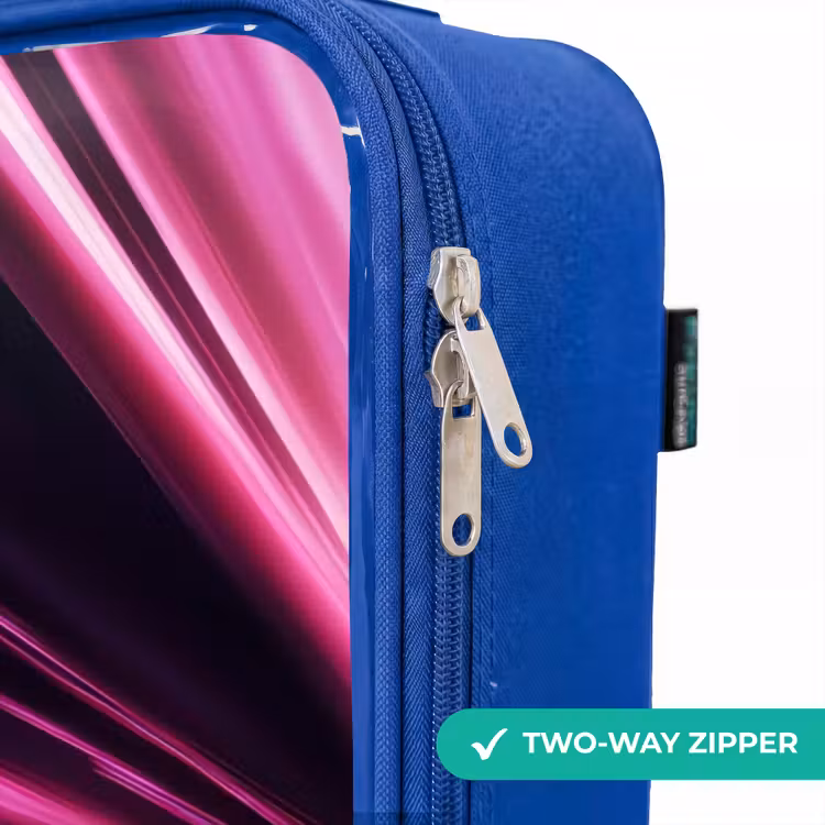 Roze raceauto flitst door neonlicht Kinderkoffer - Blauw klein -rits_EN