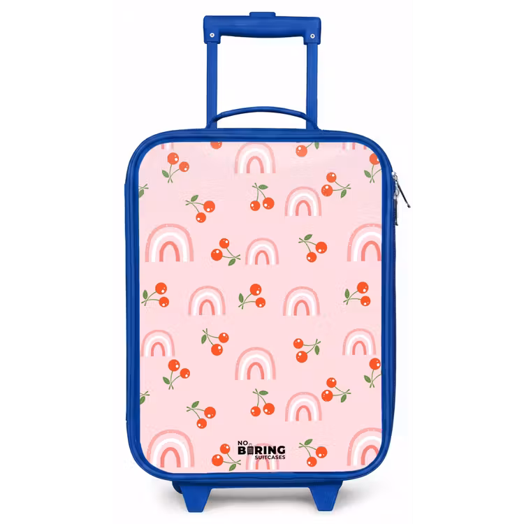 Roze met regenboog en kersen patroon Kinderkoffer - Blauw klein -zz3dotto