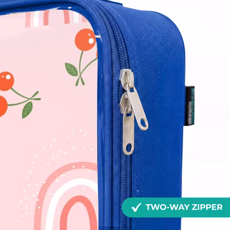 Roze met regenboog en kersen patroon Kinderkoffer - Blauw klein -rits_EN