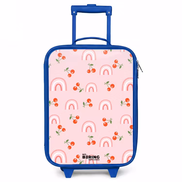 Roze met regenboog en kersen patroon Kinderkoffer - Blauw klein -3d