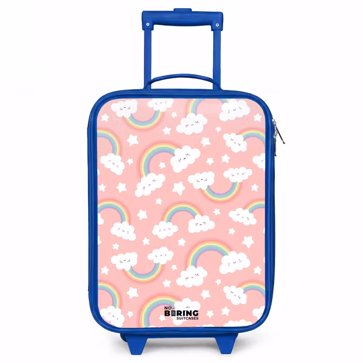 Roze met regenboog patroon Kinderkoffer - Blauw klein -3d
