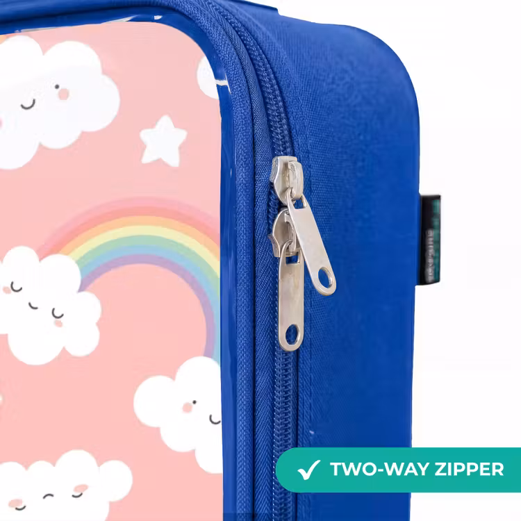 Roze met regenboog patroon Kinderkoffer - Blauw klein -rits_EN