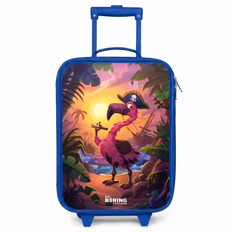 Piraten flamingo op een tropisch pad Kinderkoffer - Blauw klein -3d