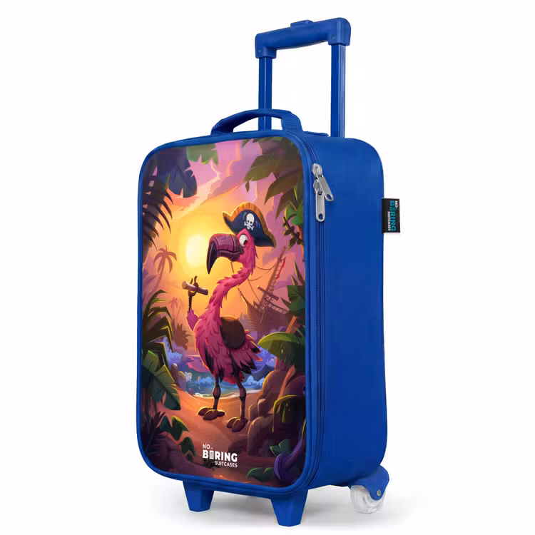 Piraten flamingo op een tropisch pad Kinderkoffer - Blauw klein -productfoto_schuin