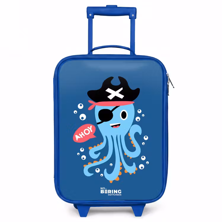 Piraten octopus met een hoed Kinderkoffer - Blauw klein -3d
